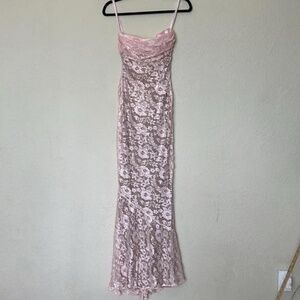 House of CB Azzurra Rose Pink Lace Godet Gown